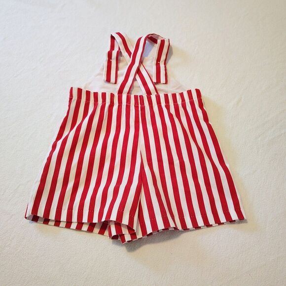 Vtg Kelly’s Kids Sailboat Romper Red White Stripe Nautical Overall Shortall 2T - Picture 4 of 5